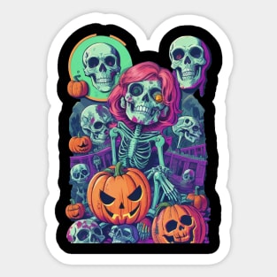 Skeleton Gang and Pumpkin Halloween Theme. Sticker